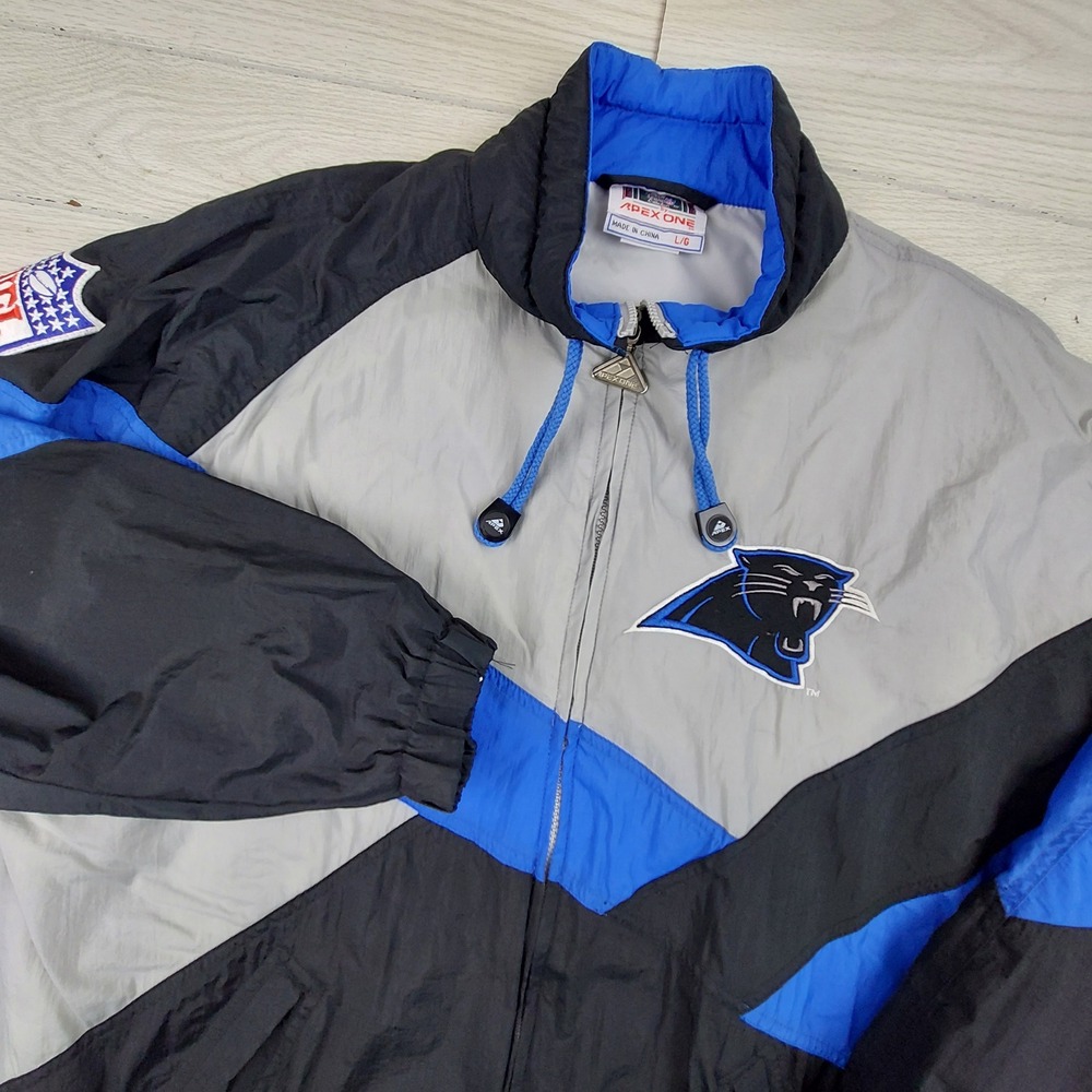 Apex One Carolina Panthers Windbreaker Mens Large Black Blue Vintage NFL 90s Zip